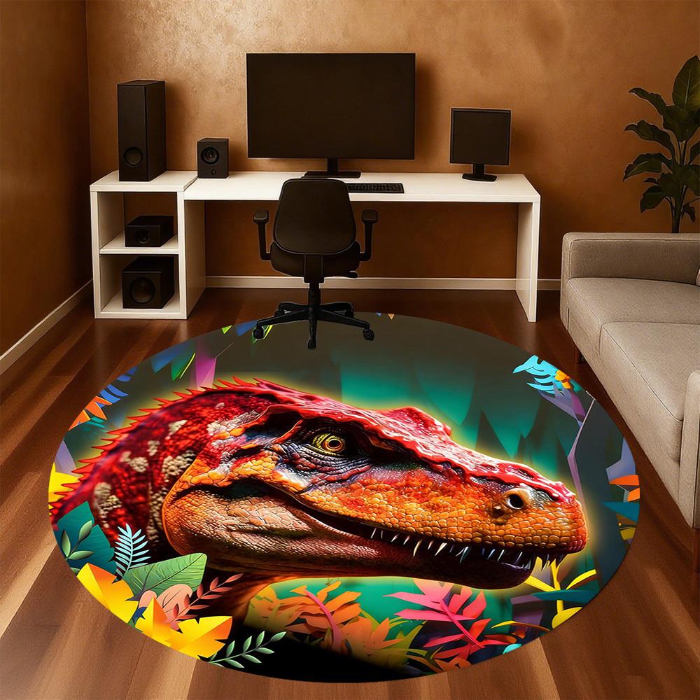 1pc dinosaur jungle Round Chair mat office Area Rug - Non-Slip, Floor Mat for Office, Bedroom, and Indoor Decor p127252