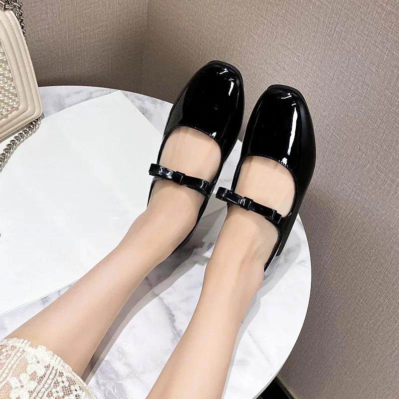 Fashion Luxury Bowtie Mary Janes Women Square Toe Shiny Leather Silk Flats Ballets Femmes Red Dance Party Ball Bridal Wedding Shoes