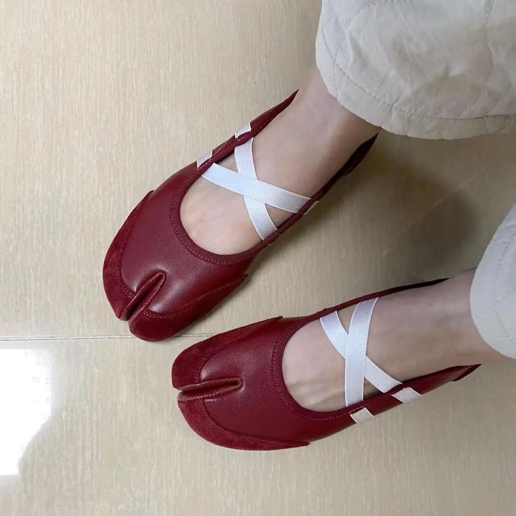 Balerini Roșii IPPEUM de Modă pentru Femei cu Vârf Despicat, Balerini Tabi