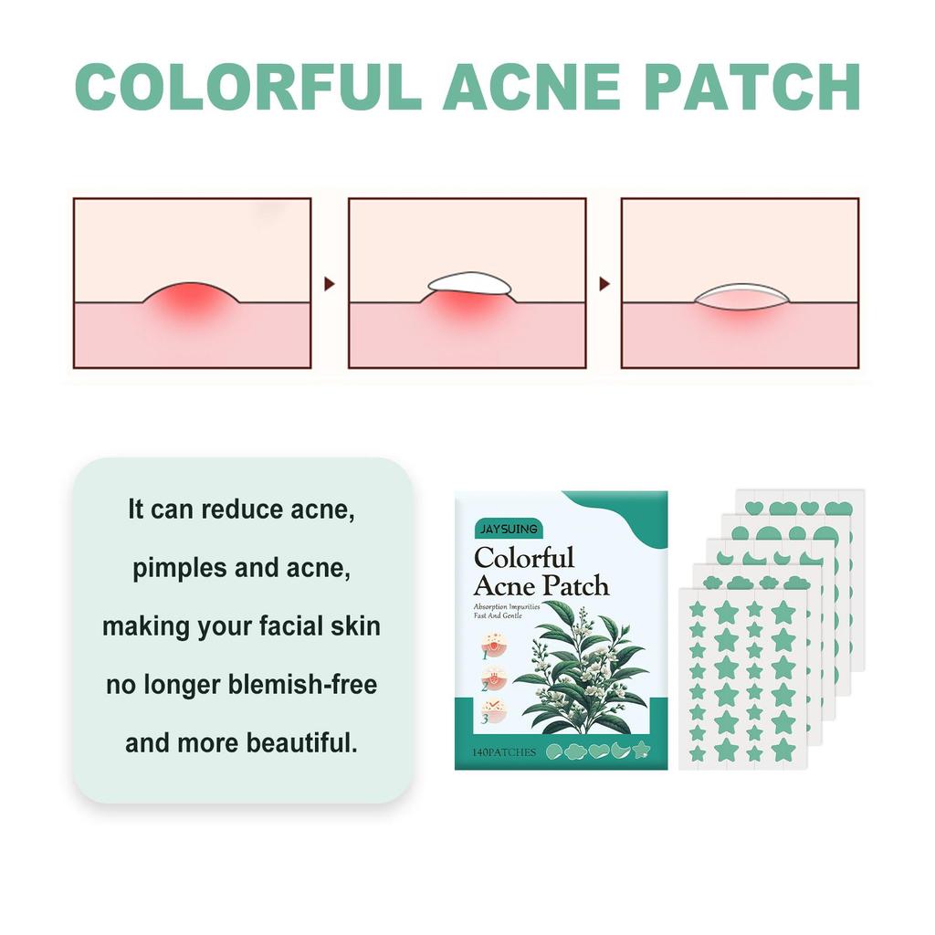 Green Hydrocolloid Acne Patches - Invisible Pimple Spot Treatment, Fast Healing Blemish Covers, Suitable for All Skin Types, 140pcs