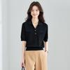 CARBAMMI Women's Ice Silk Knit Short-Sleeve Cropped Polo T-Shirt