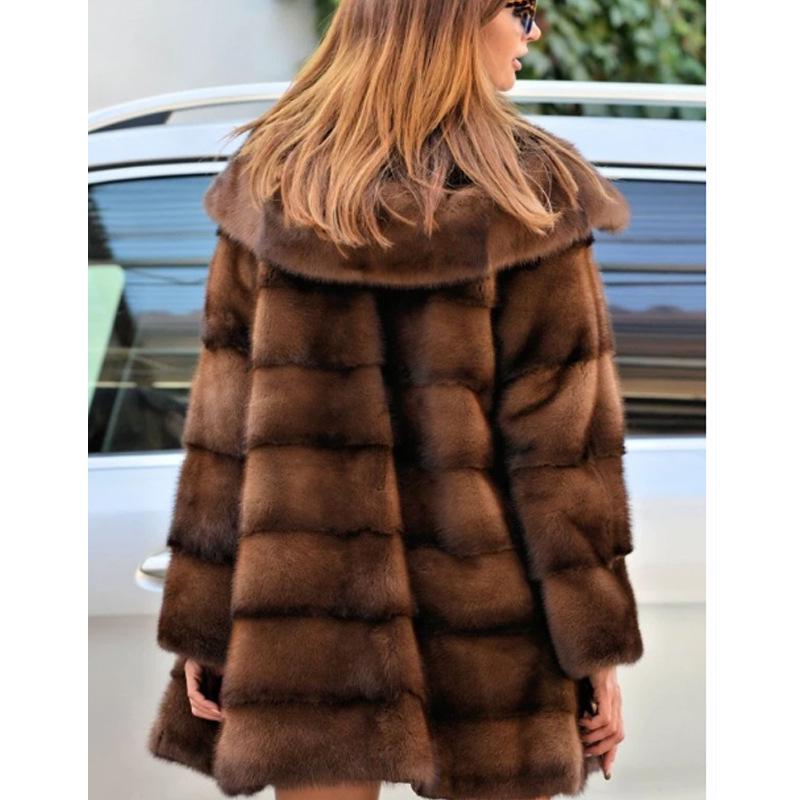 Women's Mid-Length Hooded Faux Fur Coat - Cross-border European & American Style, Mink Fleece Spliced Design, Commuting Wear.