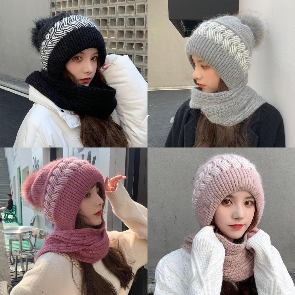 Korean Style Knit Hat With Scarf For Winter Warmth And Windproof Protection