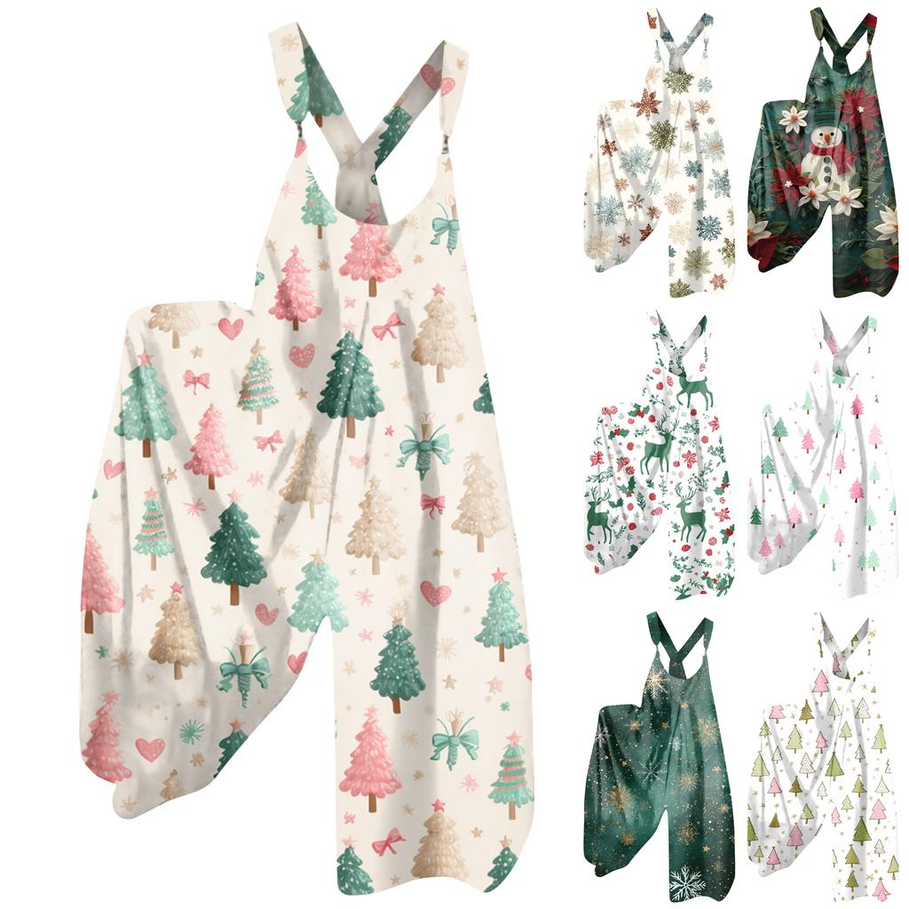 Women's Summer Overalls Floral Print Vintage Jumpsuit (Non-Adjustable Straps)