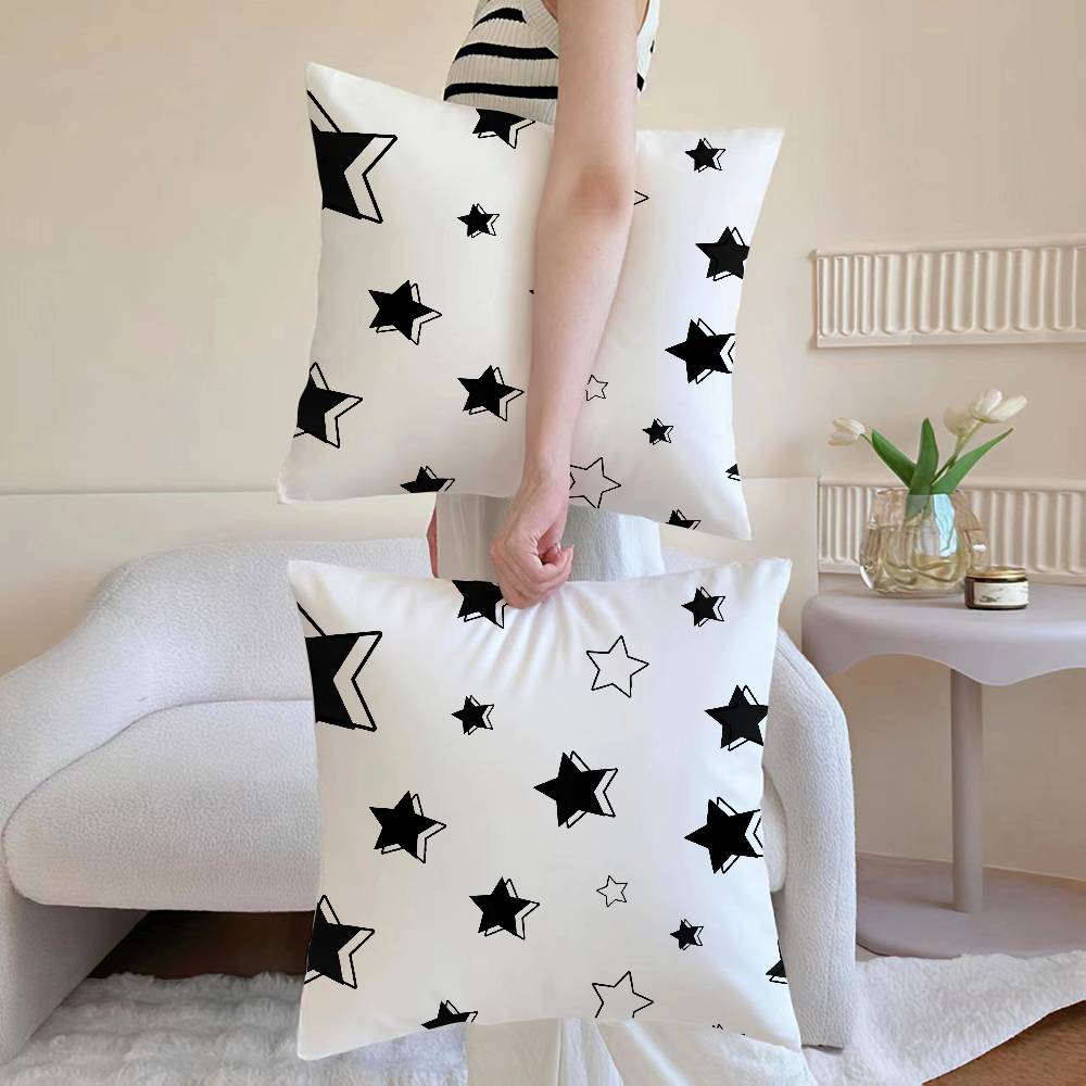 

Black And White Geometric Simple Pillow Case Anti-dustmite Pillowcase Invisible Zipper Silky Short Plush Sofa Cushion Cover 12x12Inch