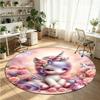 Unicorn Printed Round Crystal Velvet Rug Soft Non Slip Floor Carpet For Bedroom Holiday Gift