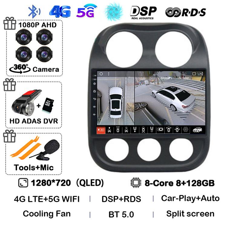 Android 14 Carplay Auto Car Radio For Jeep Compass Patriot 2010 2011 2012 2013 2014 2015 2016 GPS Multimedia Stereo Player QLED