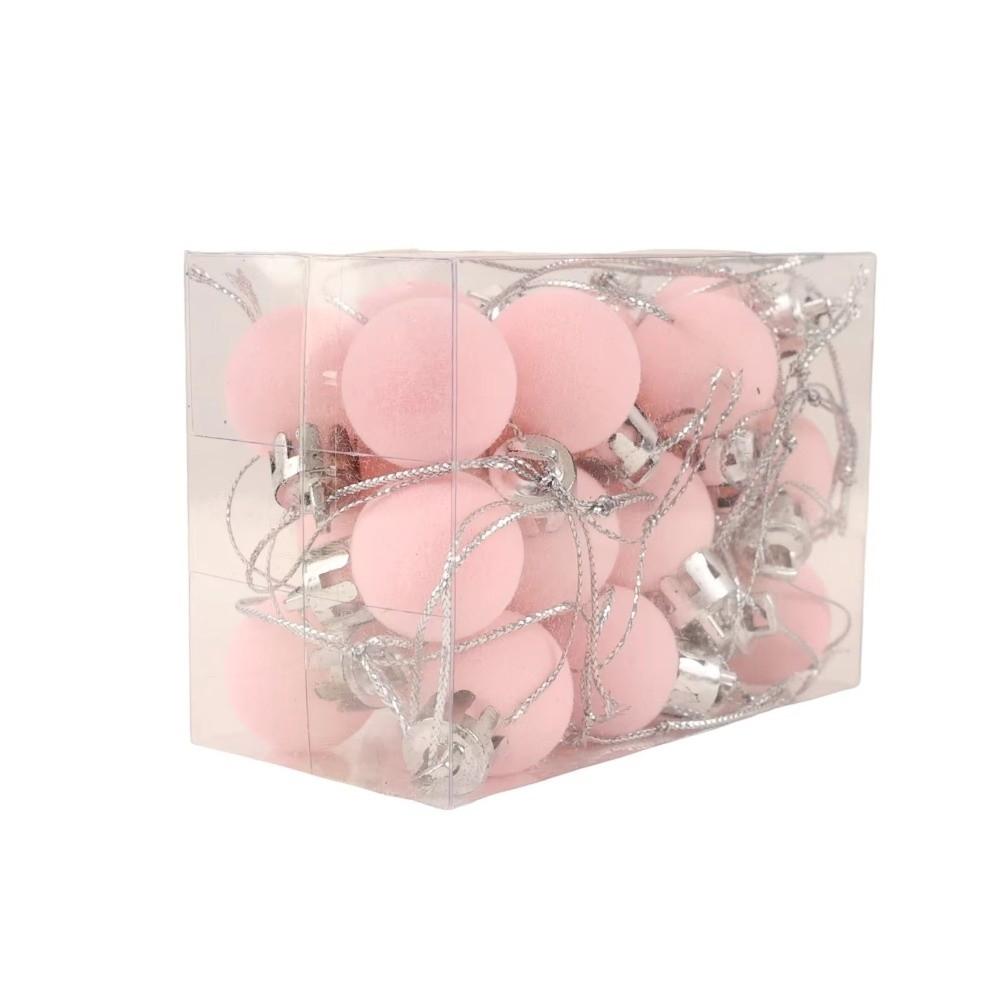 24pcs/box New Flocked Christmas Balls Ornaments 2cm Mini Christmas Tree Pendant Christmas Hanging Ball Holiday Decorating