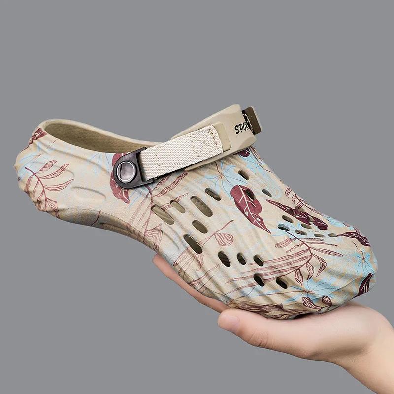 

Модные летние мужские сандалии, клоги, уличные садовые клоги, обувь с отверстиями, мужская повседневная обувь, обувь для воды, удобные домашние мягкие тапочки, большой размер 47 40 темные хаки