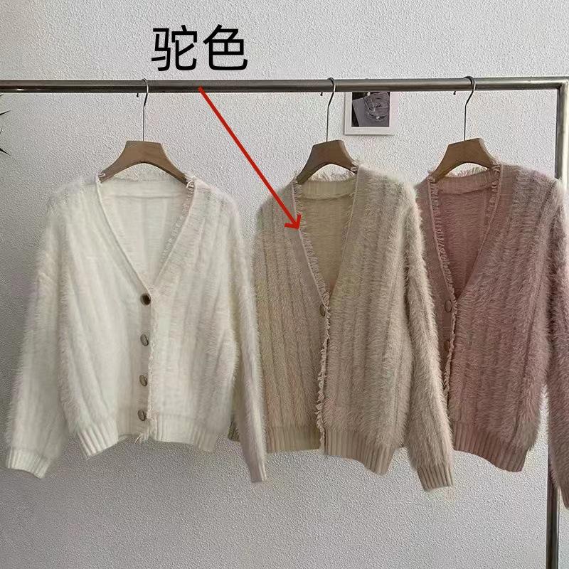 

Маленький свежий свитер-жакет с бахромой и V-образным вырезом женский осенне-зимний утолщенный теплый мягкий уфу имитация норки вязаный кардиган топ average size верблюд