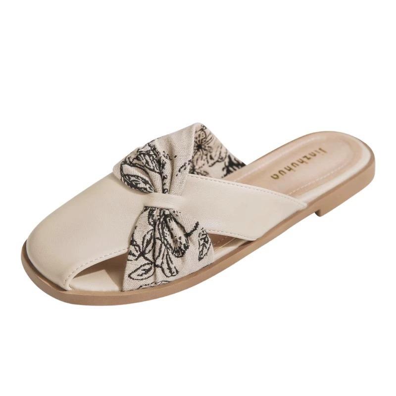 Evening Breeze Sheepskin Backless Pointed Toe Flat Slippers for Women