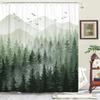 Misty Forest Woodland Shower Curtains Nature Shower Curtain Fall Shower Curtain Waterproof Polyester Fabric Home Decor With Hook