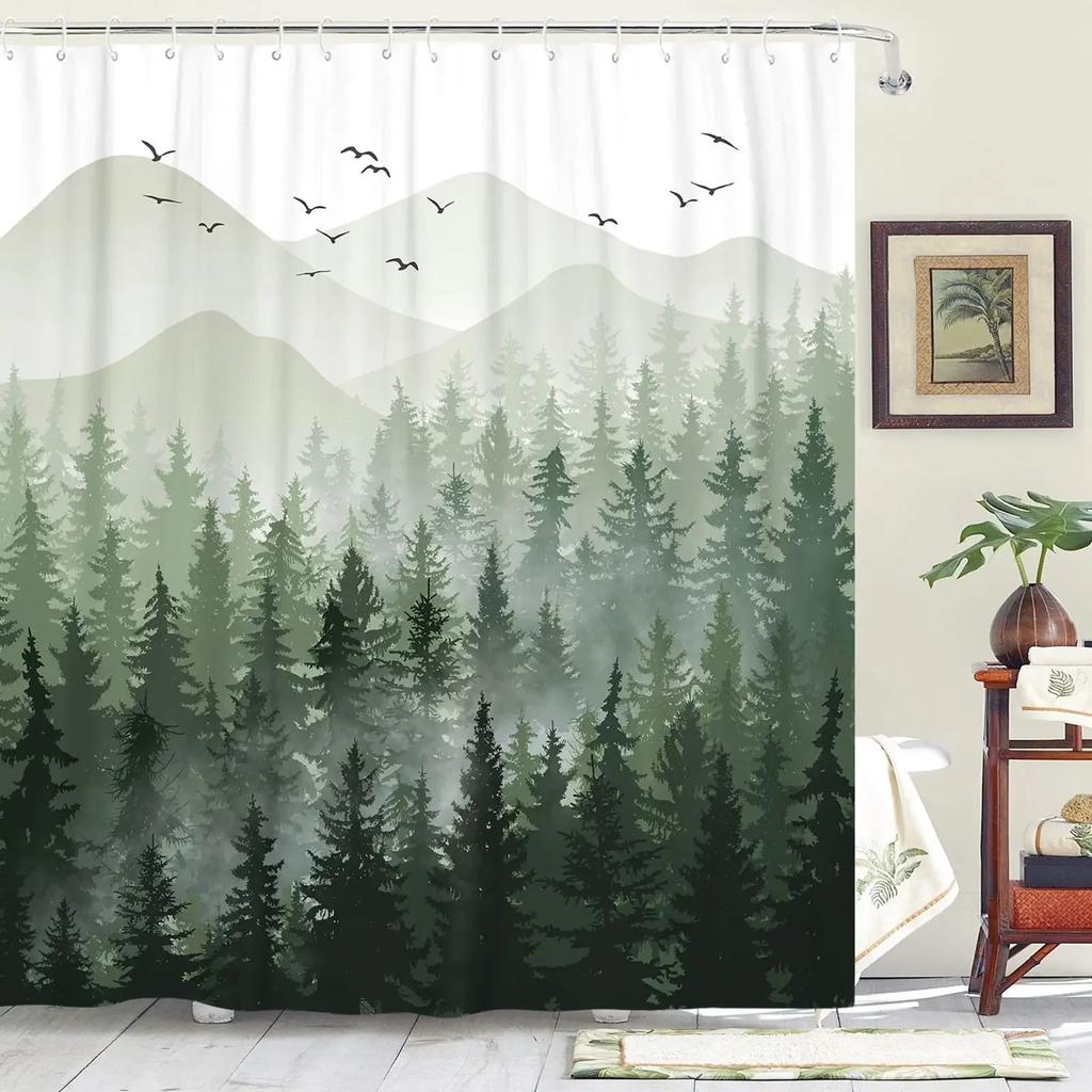 Misty Forest Woodland Shower Curtains Nature Shower Curtain Fall Shower Curtain Waterproof Polyester Fabric Home Decor With Hook
