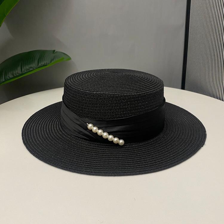 

Шляпа из жемчужной травы с плоским верхом женская летняя элегантная дорожная пляжная шляпа для защиты от солнца модная шляпа от солнца шляпа-цилиндр с плоскими полями Adult 55-58CM