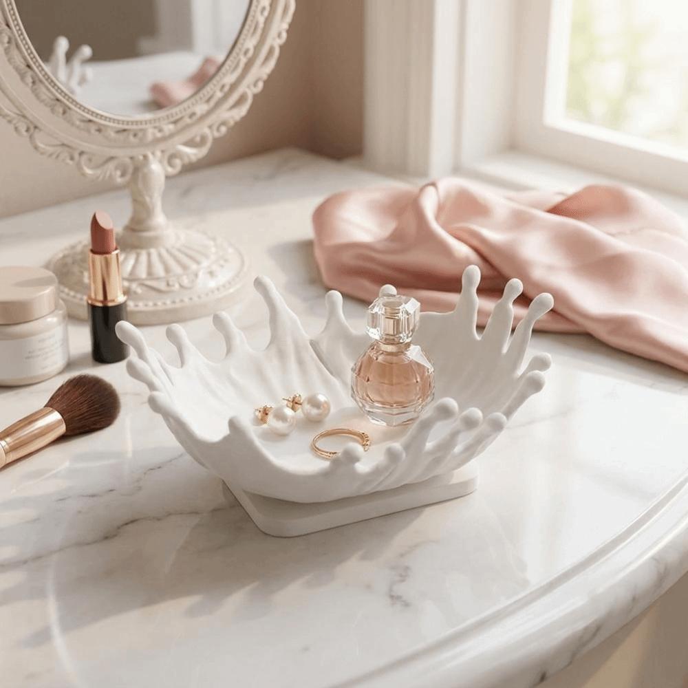 3D Printed Jewelry Storage Tray Wavy Edge Aesthetic Ring Holder Modern Water Splash Design Entryway Keys Tray Office Desk