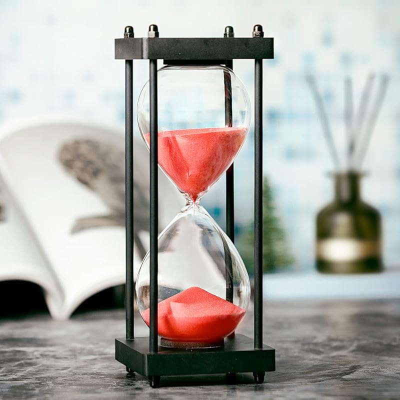 Hourglass Timer 60 Minute, Black Wooden Frame Decorative Sand Timer (Black Sand, Large Size)