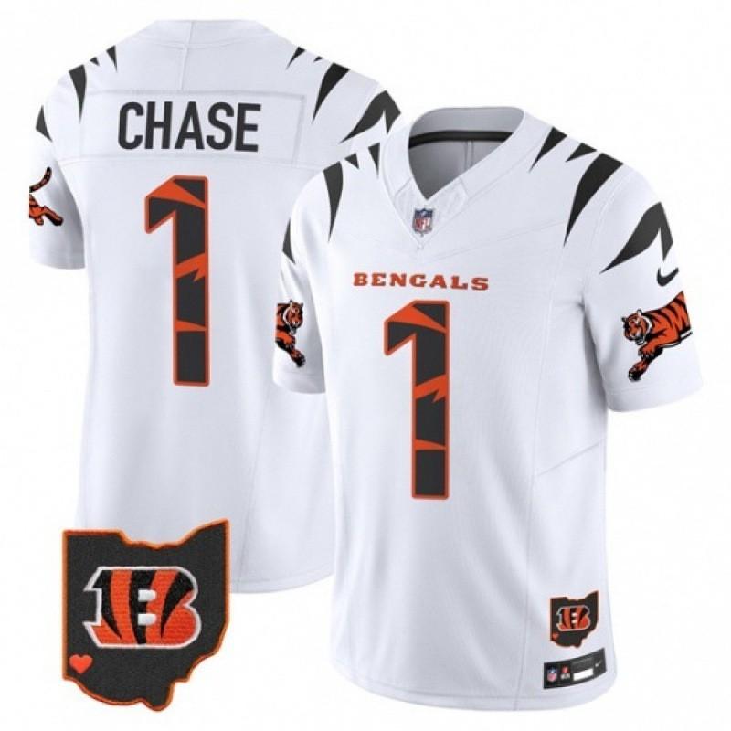 Cincinnati Bengals Chase 1 NFL Vyšívaný dres Pánská fotbalová uniforma Fanouškovské oblečení Bílá Černá Oranžová Edice