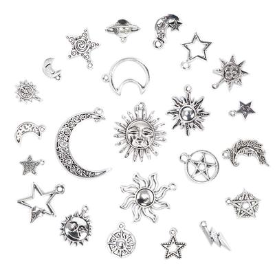 23Pcs/Set Mixed Silver Star Moon Sun Charms Pendant Diy Craft Jewelry Findings
