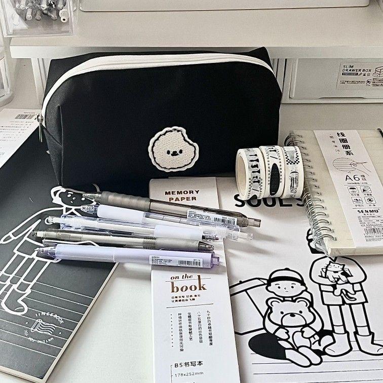 Schwarze Welpen-Stifttasche Student Cartoon Schreibwarentasche Bleistiftmäppchen Große Kapazität Bleistiftetui Schreibwaren-Organizer Büro Schule