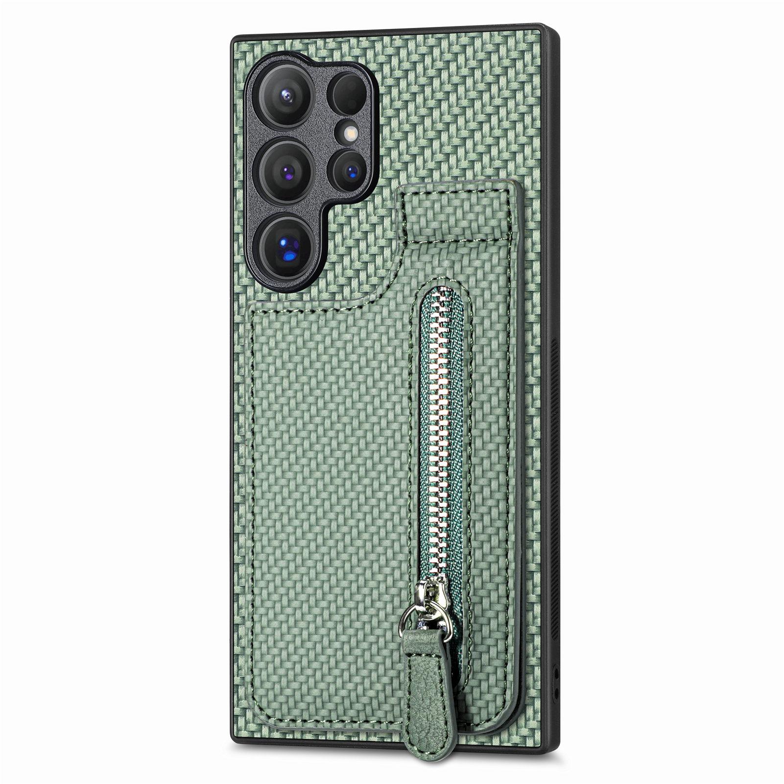 

Для Samsung Galaxy S25 Ultra кожаный чехол для задней панели телефона с держателем для карт на молнии и подставкой D