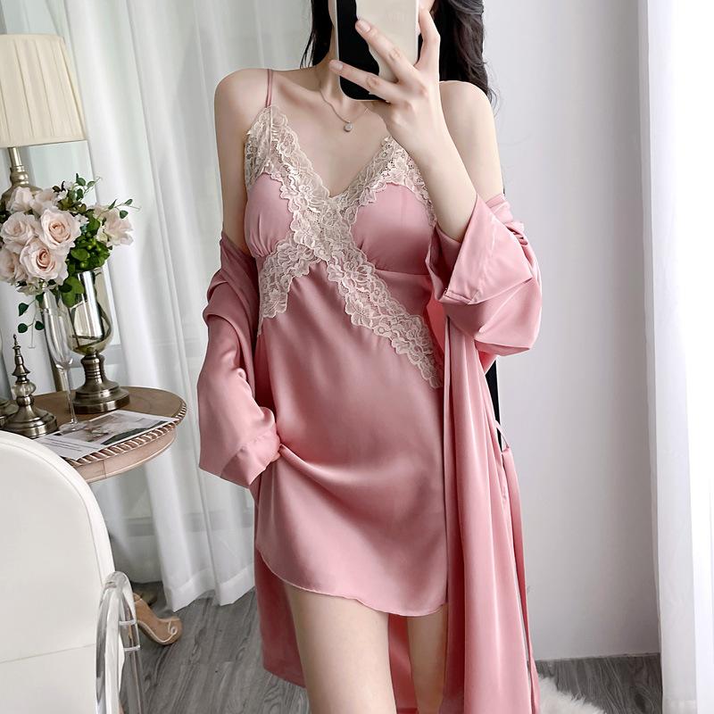 New women's summer ice silk pajamas sexy chest pads spring and autumn suspenders Internet celebrity shorts two-piece loungewear set