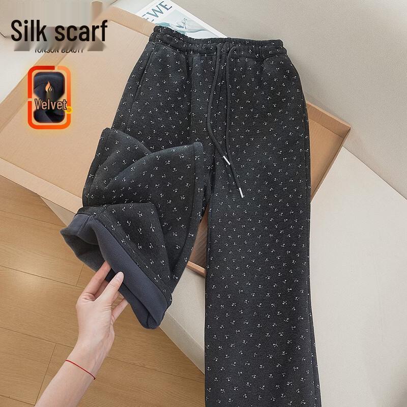Women s Fleece-Lined High-Waist Wide-Leg Casual Pants M