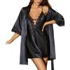 Europäischer und Amerikanischer Schnürmantel und Nachthemd Set - Schlichte Damen-Homewear-Pyjamas im Satin-Stil