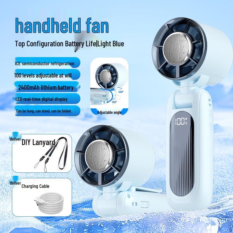 Smart Portable Handheld Fan with USB and Digital Display - Long-lasting Battery USB Rechargeable Version