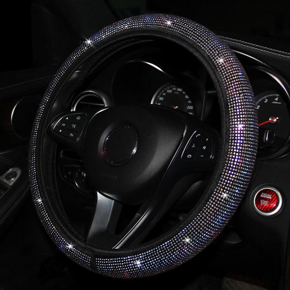 Coprivolante per auto con strass con protezione per volante Suv per auto scintillante in cristallo di diamante adatto per veicoli da 14,5-15 pollici