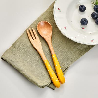 L Kolorowy Deser Drewniana Łyżka & Widelec_Żółty NK1623003