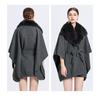 Winter Woman's Cape Shawl Fur Collar Knitted Large Size Laced Tweed Jacket Loose Cardigan Jacket
