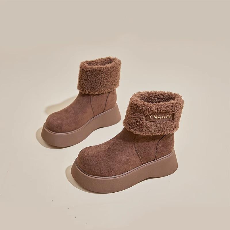 Thick-soled Velvet Warm and Heightening Snow Boots Women's Winter New Cotton Boots Lamb Wool Short Large Cotton Boots