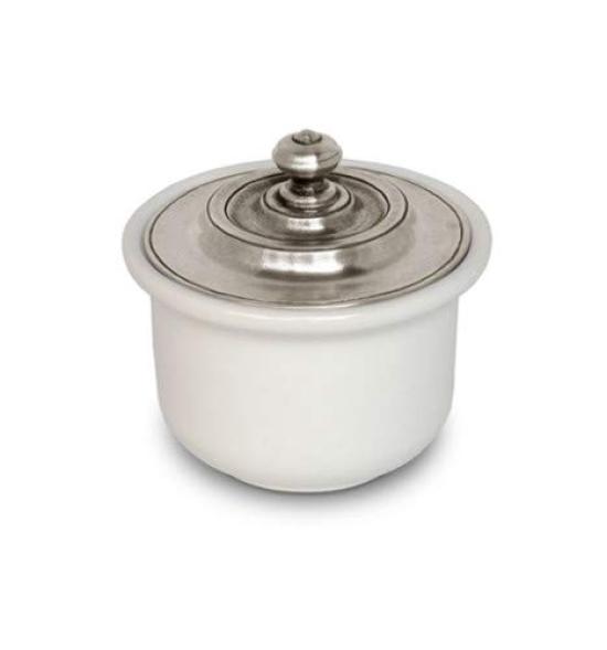 

COSI TABELLINI Sugar Pot, White Ceramic and Pewter, Height 8.8cm, Diameter 9.5cm