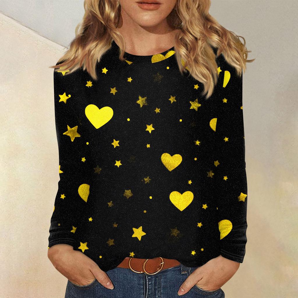 Damen Valentinstag Modisches Herzmuster Rundhals Langarm Pullover Top