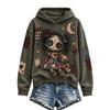 Women's Halloween Gothic Print Hooded Pullover Sweatshirt, Long Sleeve Casual Top