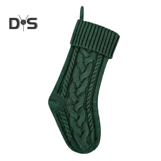 

1 шт. Рождественский носок для подвешивания, вязаный чулок для хранения подарков с конфетами для создания праздничной атмосферы, контрастный цвет, украшение для домашнего окна, подарочный носок для подарков зелёный