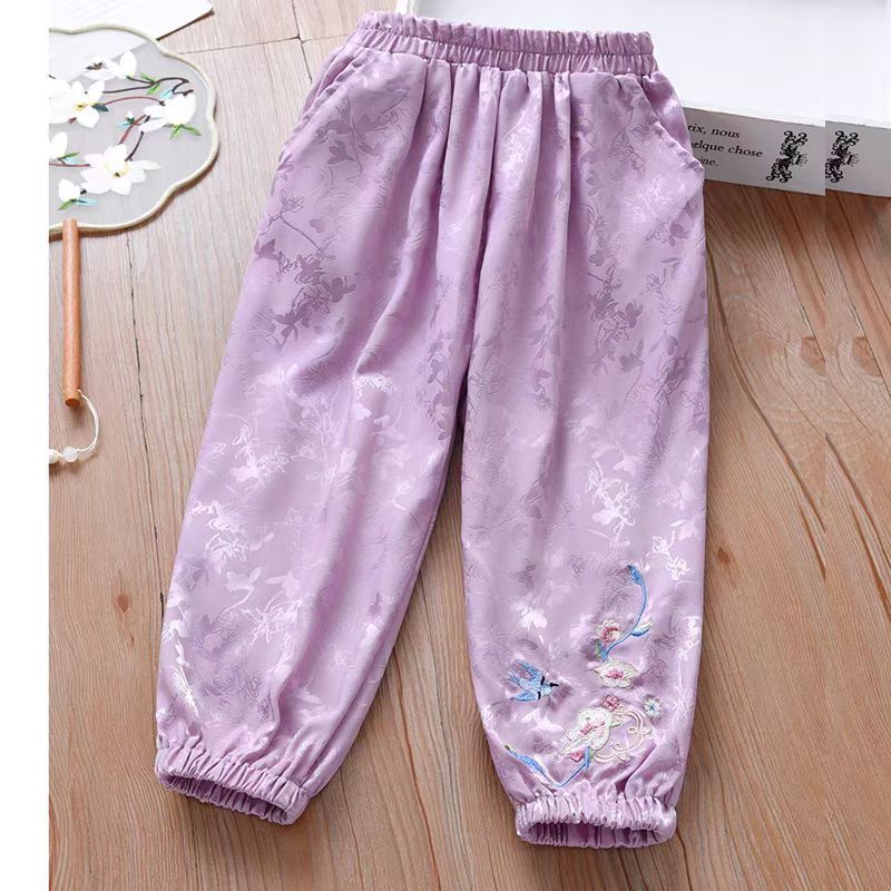 

Летние брюки для девочек, модные китайские атласные жаккардовые брюки среднего размера для детей 130