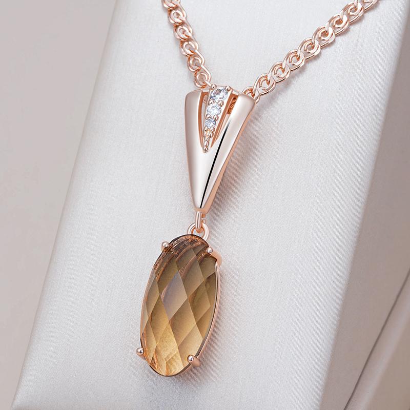 Round Light Brown Natural Zircon Pendant Necklace For Women Simple Rose Gold Color High Quality Daily Jewelry