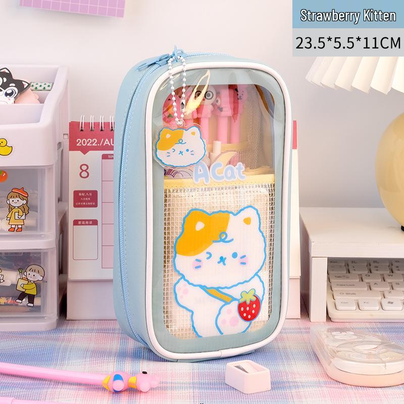 Large Capacity Cute Cartoon Transparent Pencil Case for Students