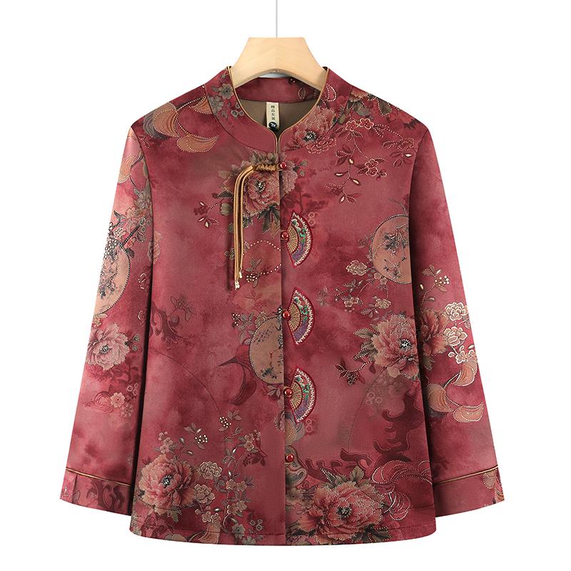

Spring Casual Long-Sleeved Shirt & Jacket for Middle-Aged and Elderly Women 2XL (100-115 jin)