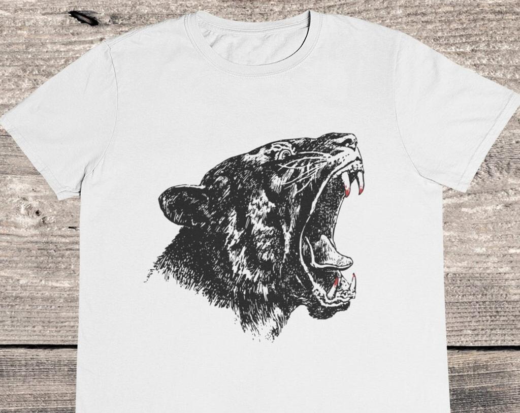 Roaring Tiger T-Shirt: Black and White Graphic, 100% Cotton