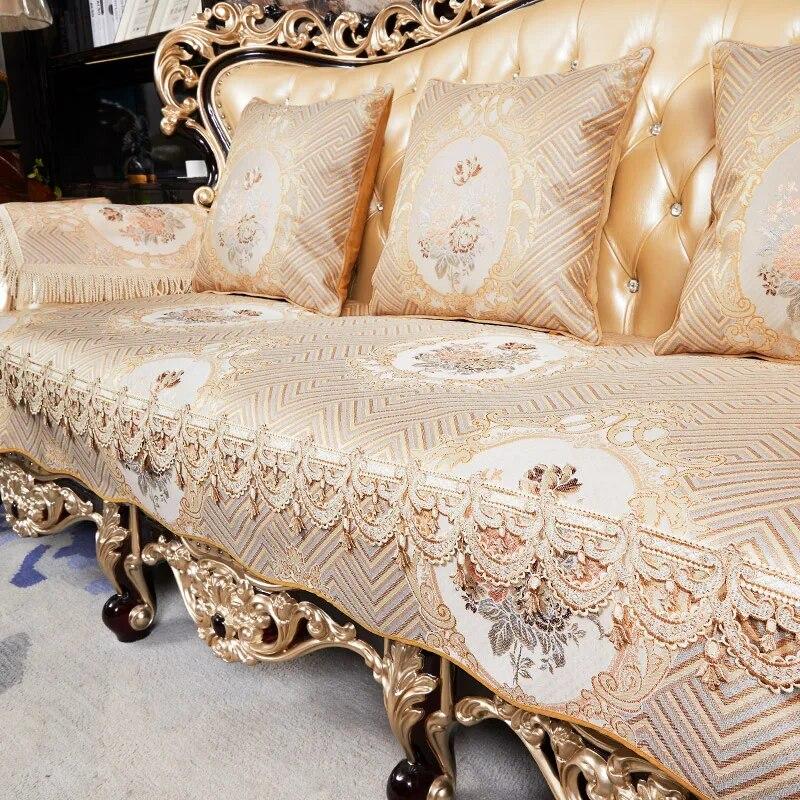 Evropský luxusní povlak na pohovku Vintage výšivka Potah na americký gauč Polštář do obývacího pokoje Ochranný povlak na polštář