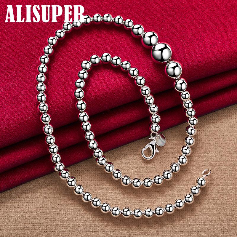 925 Sterling Silver Luxury Gorgeous Charm Fashion Vary Smooth Beads Necklace Jewelry