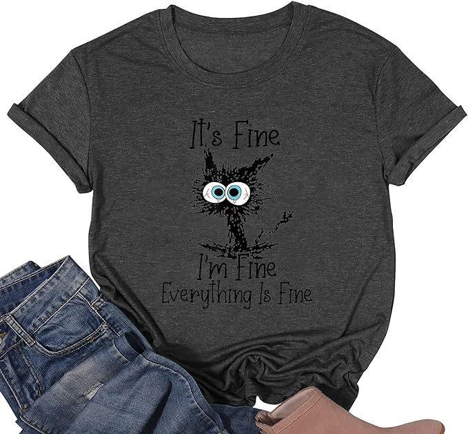 Women's top cat D print short-sleeved shirt apricot comfortable and casual