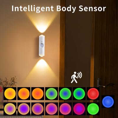 Magnetic Rechargeable Led Night Light RGB Sunset Lamp Wireless Wall Lamp with Motion Sensor for Stair Cabinet Hallway Room Decor