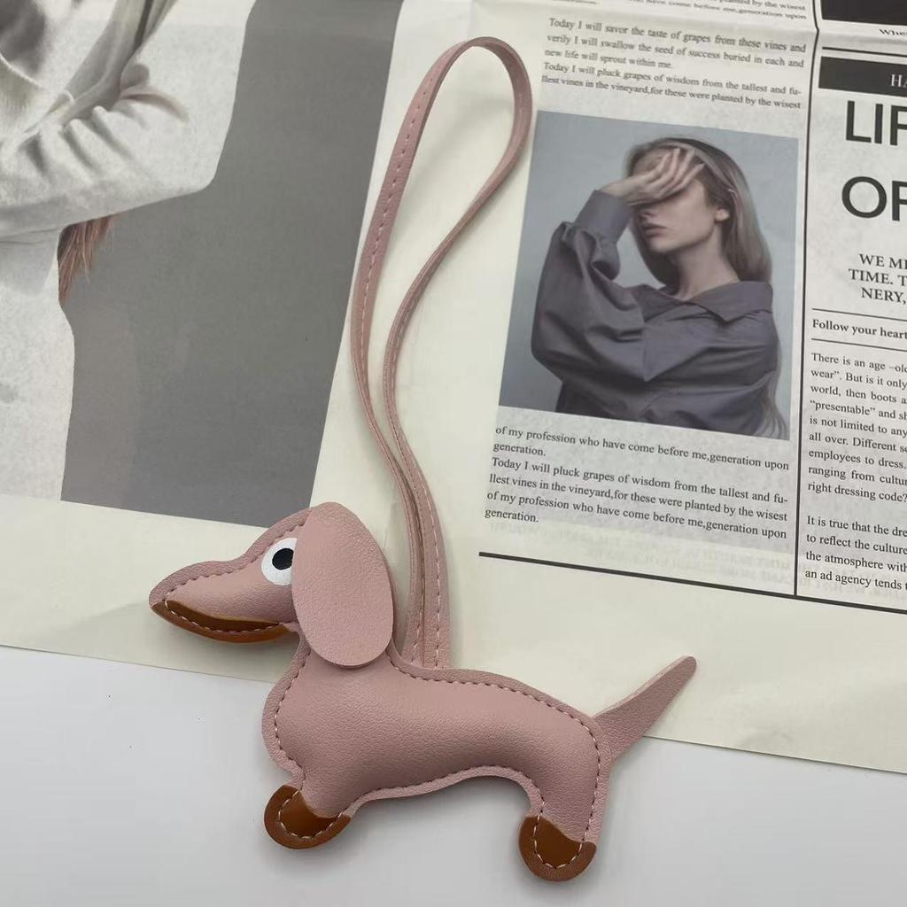 Leather Sausage Dog Charm: Cute Puppy Pendant for Women's Handbag, Trendy Keychain Accessory