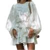 European and American women's clothing, new spring models, elegant temperament, solid color waist model, ruffle edge dress.
