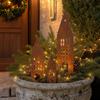 Rustic Metal Garden Stakes Set of Three Castle House Silhouettes Outdoor Decorative Yard Art for Planters and Lawn Display