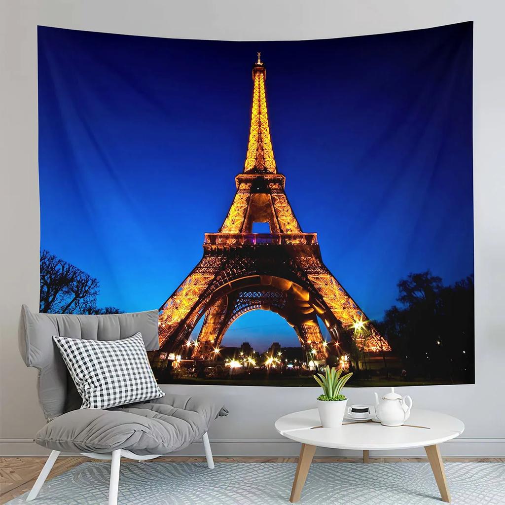 Eiffel Tower Tapestry Water Reflection Tapestry French Architecture Tapestry Living Room Bedroom Dorm Decor Background Cloth