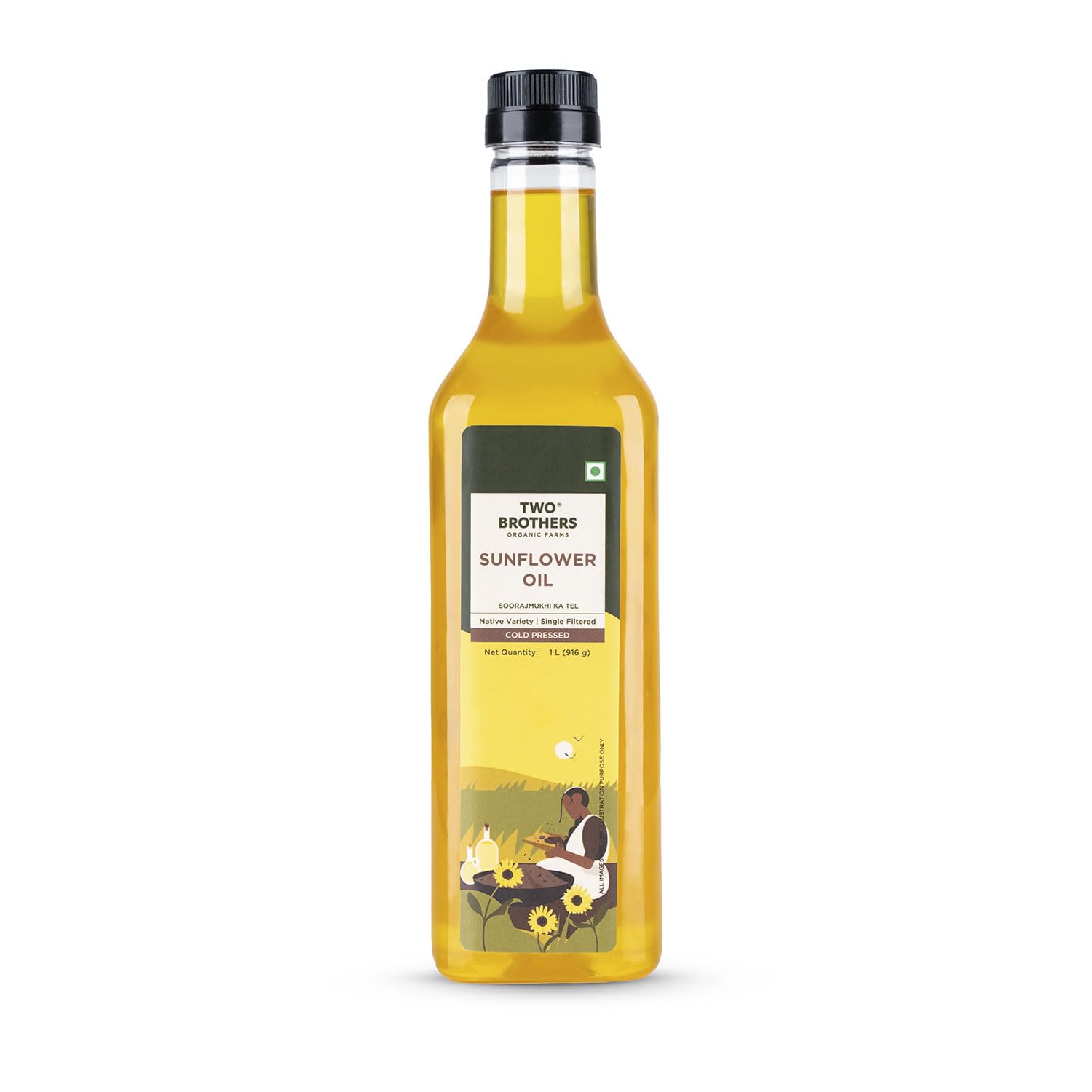 Two Brothers Organic Farms Cold-Pressed Sunflower Oil 1L Glyphosate Free Pure Single-Filtered Cooking Oil